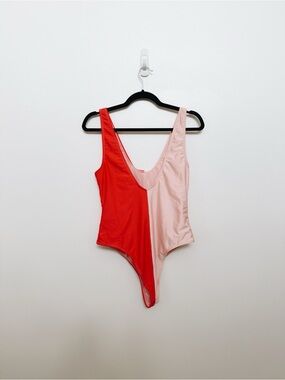 Glamorous Two-Tone Red & Light Pink One-Piece Swimsuit